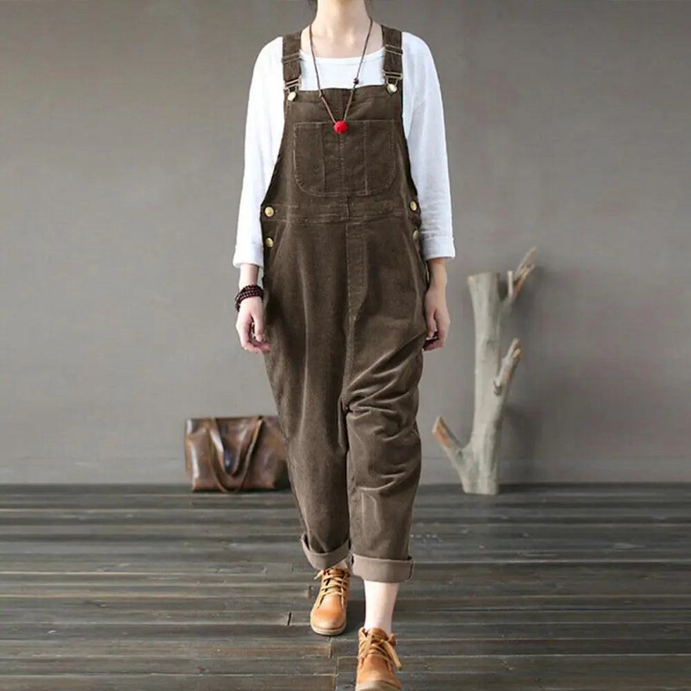 Women's Overalls - Soft Corduroy - Adjustable Straps - Loose Fit - Practical Pockets