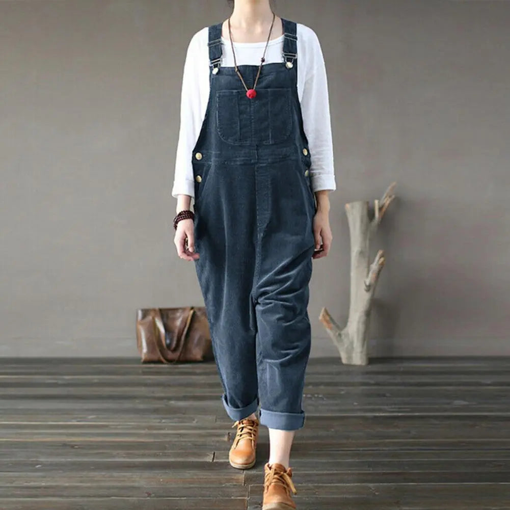 Women's Overalls - Soft Corduroy - Adjustable Straps - Loose Fit - Practical Pockets
