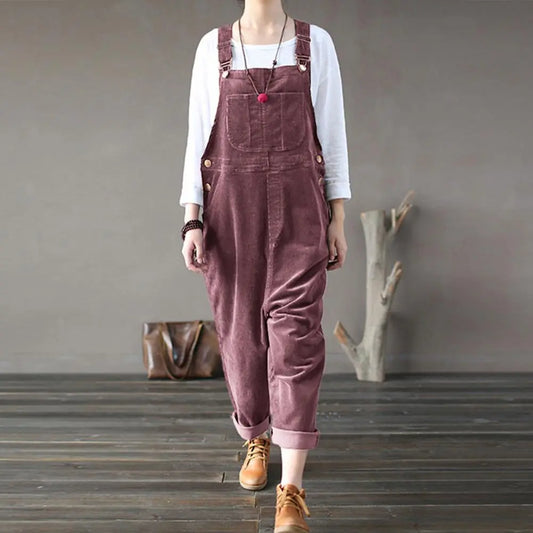Women's Overalls - Soft Corduroy - Adjustable Straps - Loose Fit - Practical Pockets