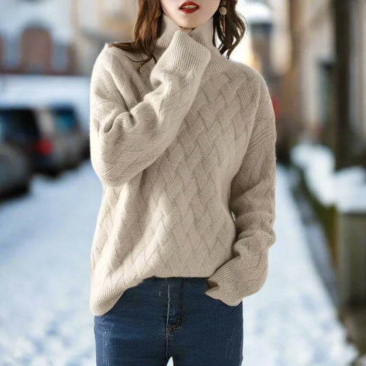 Women's Turtleneck Sweater - Cable Knit - Soft and Oversized Fit