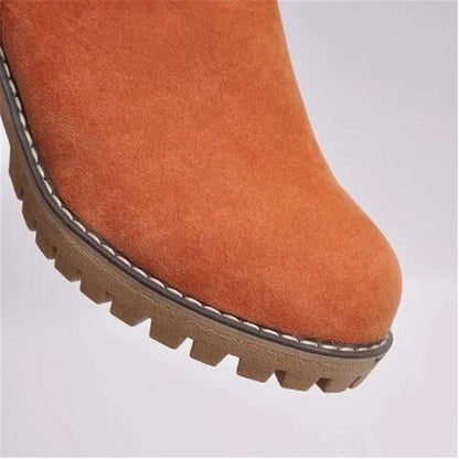 Dame Støvler - Semsket Look - Fôret Varme - Stabil Blokkhel - Sklihemmende Såle