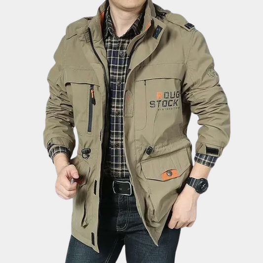 Men's Cargo Jacket – Regular Fit – Light Cotton Blend – Flap Pockets and Zipper