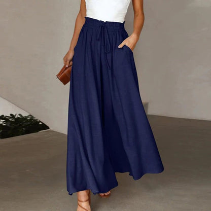 Women's Maxi Skirt - A-line Fit - Elastic Waist with Drawstring - With Pockets