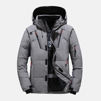 Men’s Down Jacket - Puffer Insulated - Hooded with Multiple Zippered Pockets - Relaxed Fit