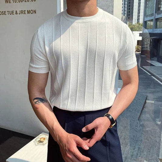 Herre Kortermet Strikkegenser – Ribbestrikket – Slim Fit – Komfortabel og Stilren