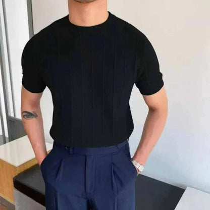 Herre Kortermet Strikkegenser – Ribbestrikket – Slim Fit – Komfortabel og Stilren