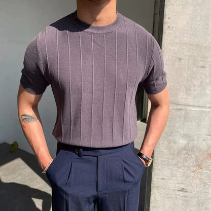 Herre Kortermet Strikkegenser – Ribbestrikket – Slim Fit – Komfortabel og Stilren