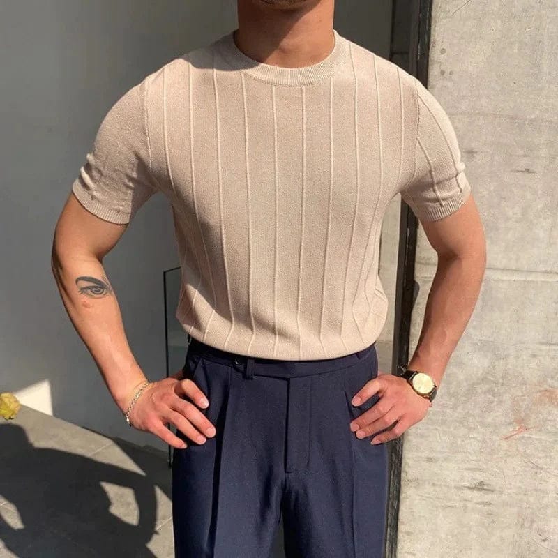Herre Kortermet Strikkegenser – Ribbestrikket – Slim Fit – Komfortabel og Stilren