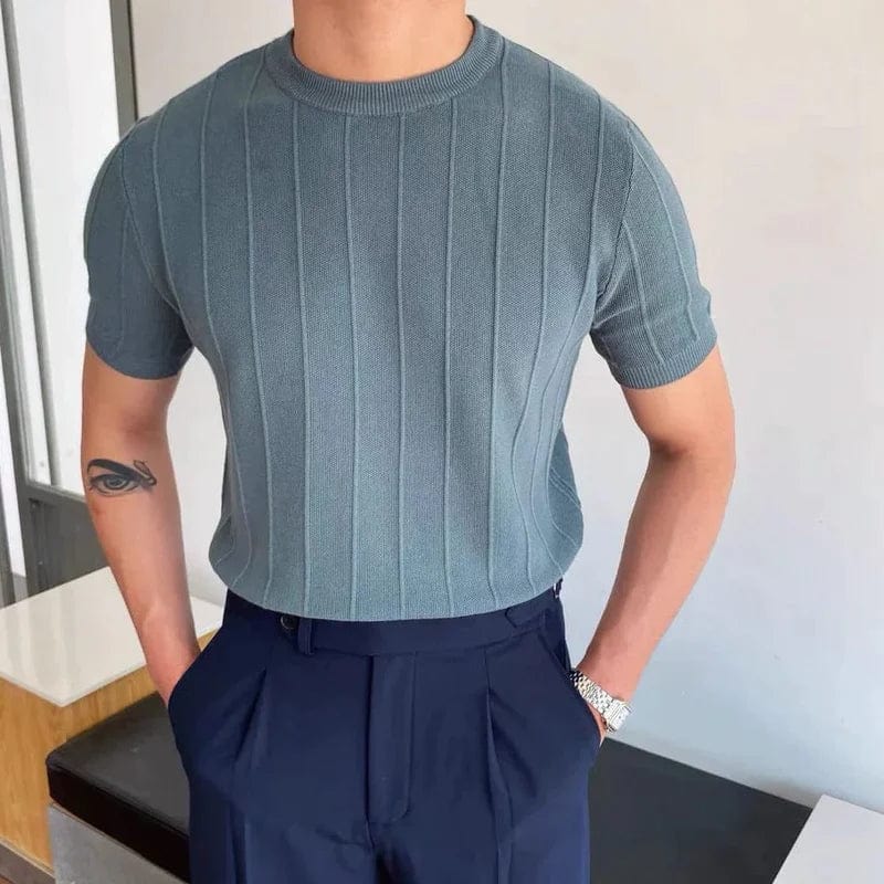 Herre Kortermet Strikkegenser – Ribbestrikket – Slim Fit – Komfortabel og Stilren