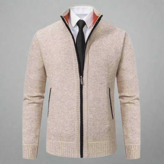 Men's Cardigan - Zipper - High Collar - Slim Fit - Ribbed Cuffs
