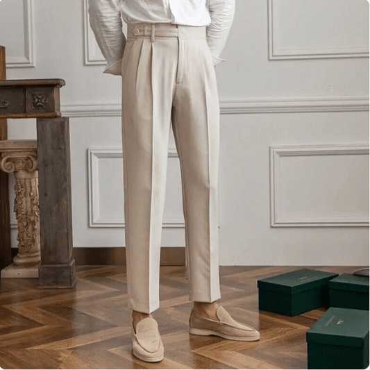 Herrebukser - Klassisk Snitt - Foldet Front - Hel Lengde - Elegant og Komfortabel