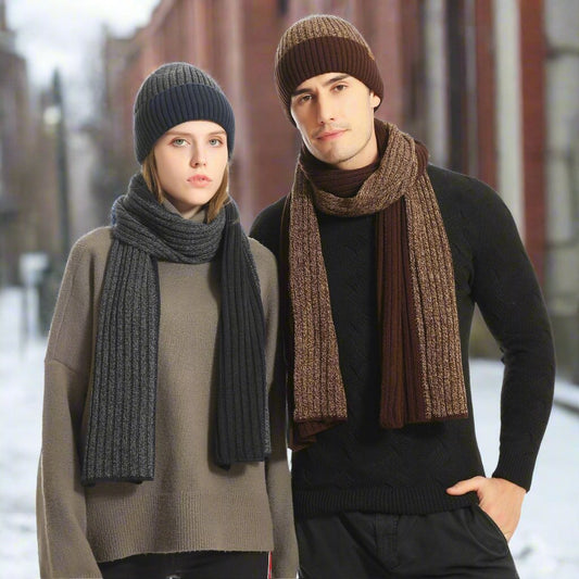 Unisex Knitted Hat and Scarf - Soft and Warm - Ribbed Elastic Fit