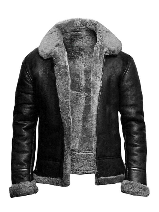 Men's Jacket – Leather Look – Slim Fit – Short Length – Lined with Teddy Fleece