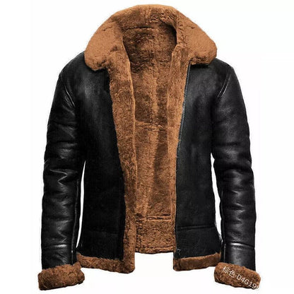 Men's Jacket – Leather Look – Slim Fit – Short Length – Lined with Teddy Fleece