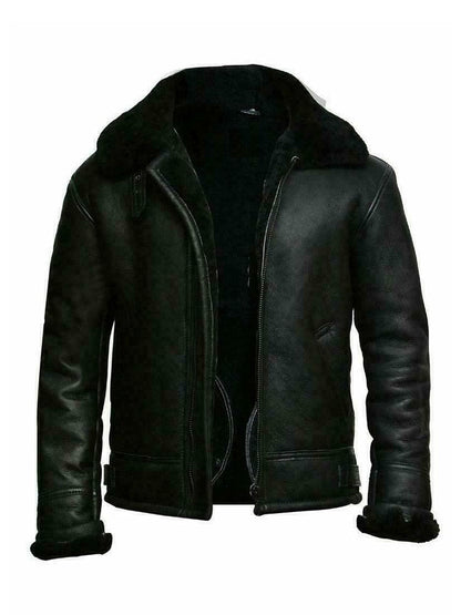 Men's Jacket – Leather Look – Slim Fit – Short Length – Lined with Teddy Fleece