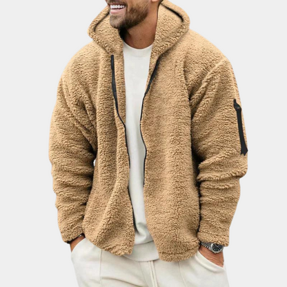 Men's Hoodie – Sherpa Fleece – Relaxed Fit – Zipper – Ribbed Cuffs