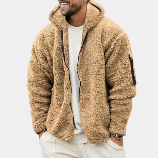 Men's Hoodie – Sherpa Fleece – Relaxed Fit – Zipper – Ribbed Cuffs