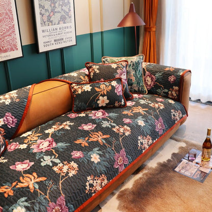 Eclectic Quilted Sofa Cover With Botanical Design