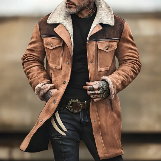 Men's Jacket – Tailored Fit – Suede Appearance – Lined with Wool – Mid-Length