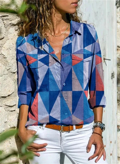 Women's Blouse – Relaxed Fit – Breathable Fabric – Rolled-Up Sleeves – Floral Print