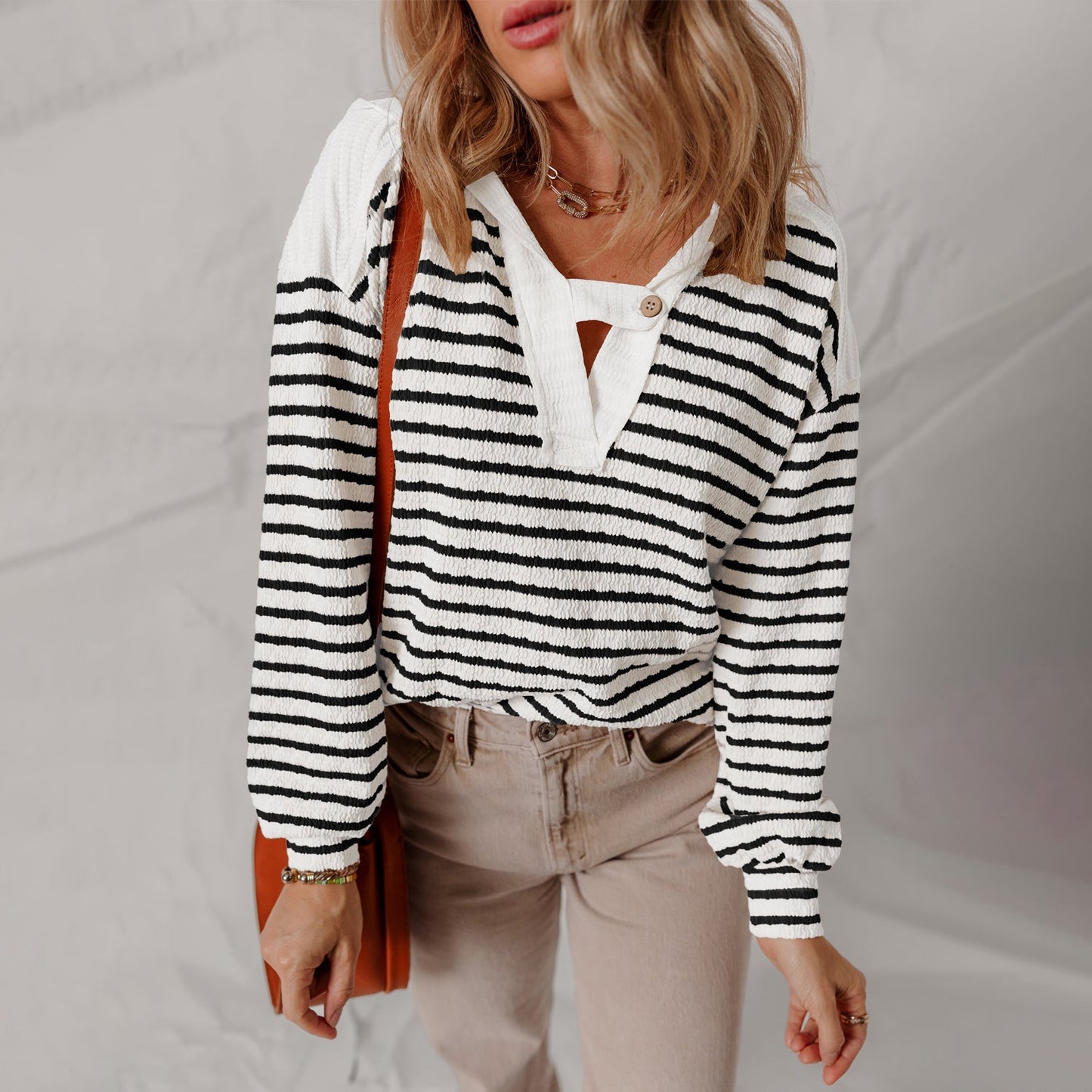 Ilaria Relaxed Fit Sweater | Striped V-Neck Sweater