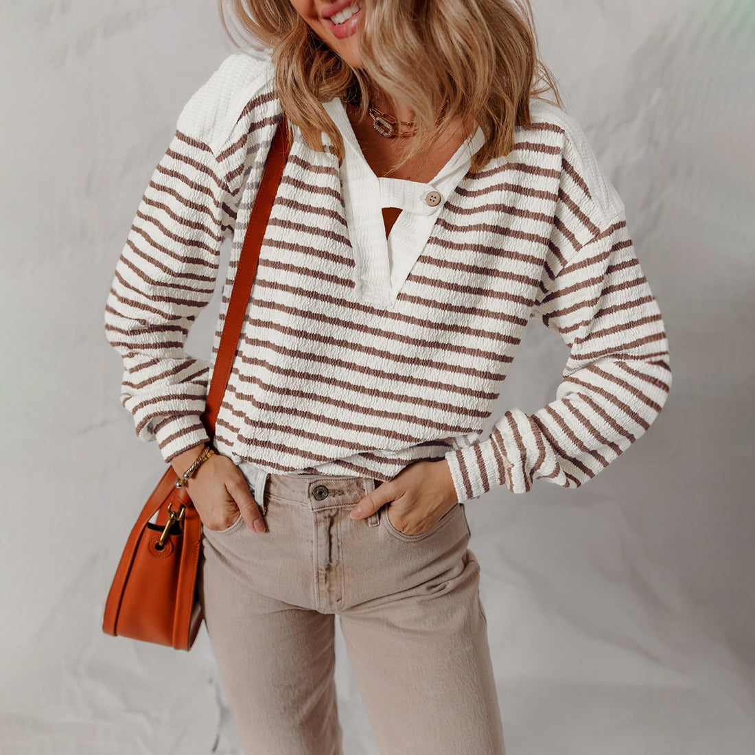 Ilaria Relaxed Fit Sweater | Striped V-Neck Sweater