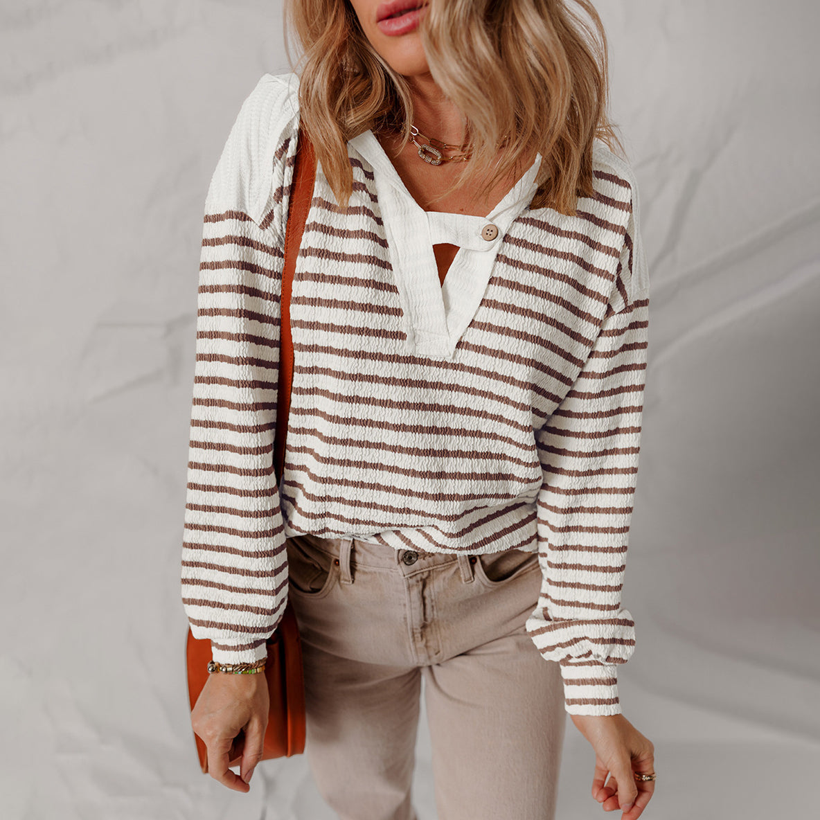 Ilaria Relaxed Fit Sweater | Striped V-Neck Sweater