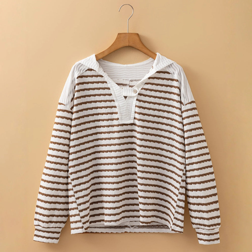 Ilaria Relaxed Fit Sweater | Striped V-Neck Sweater