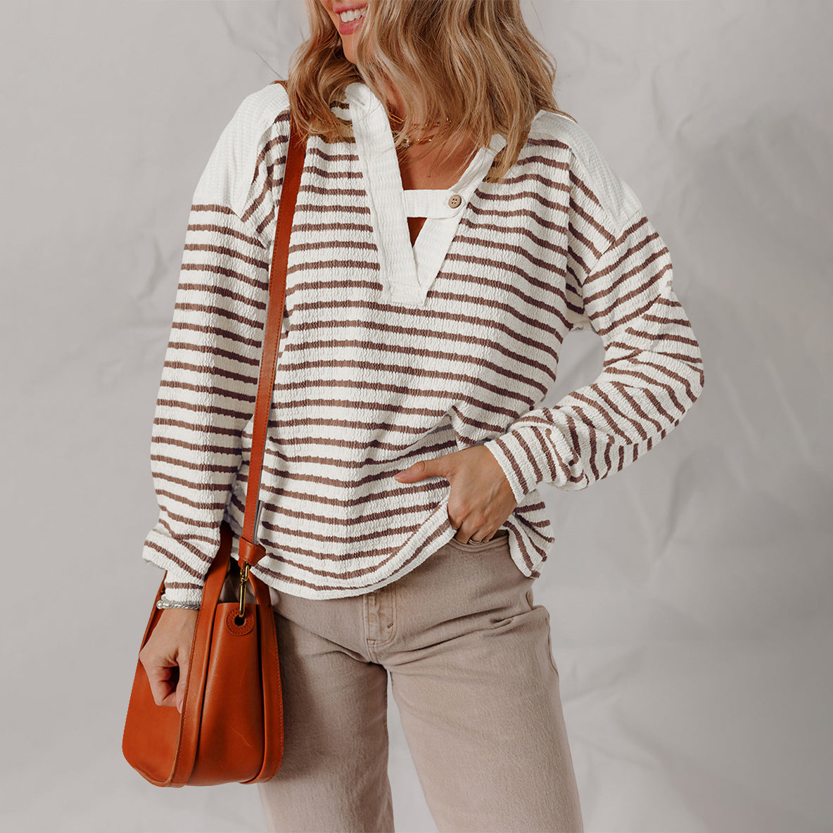 Ilaria Relaxed Fit Sweater | Striped V-Neck Sweater