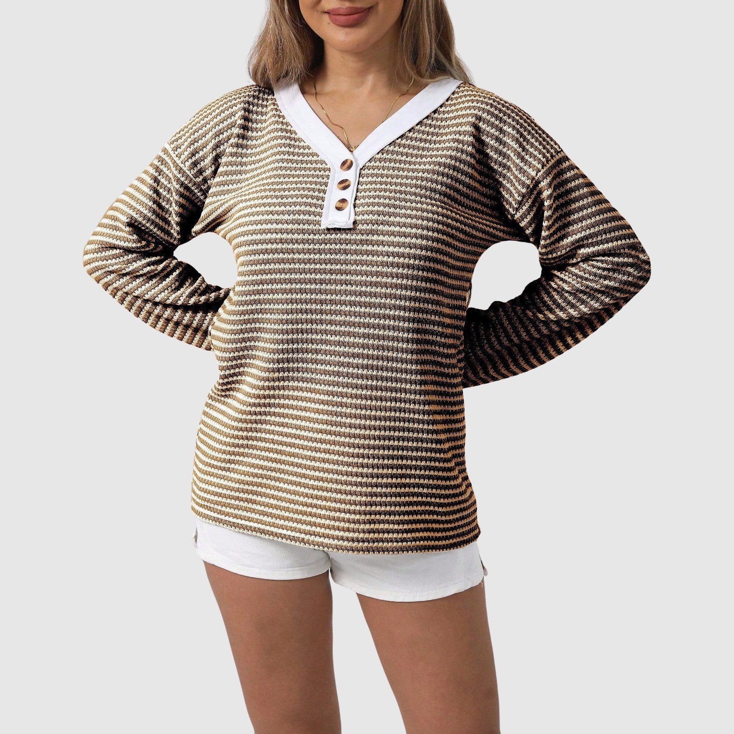 Eleonora Relaxed Fit Sweater | Striped V-Neck Sweater