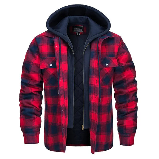 Men's Jacket with Hood – Relaxed Fit – Plaid Flannel – Quilted Lining