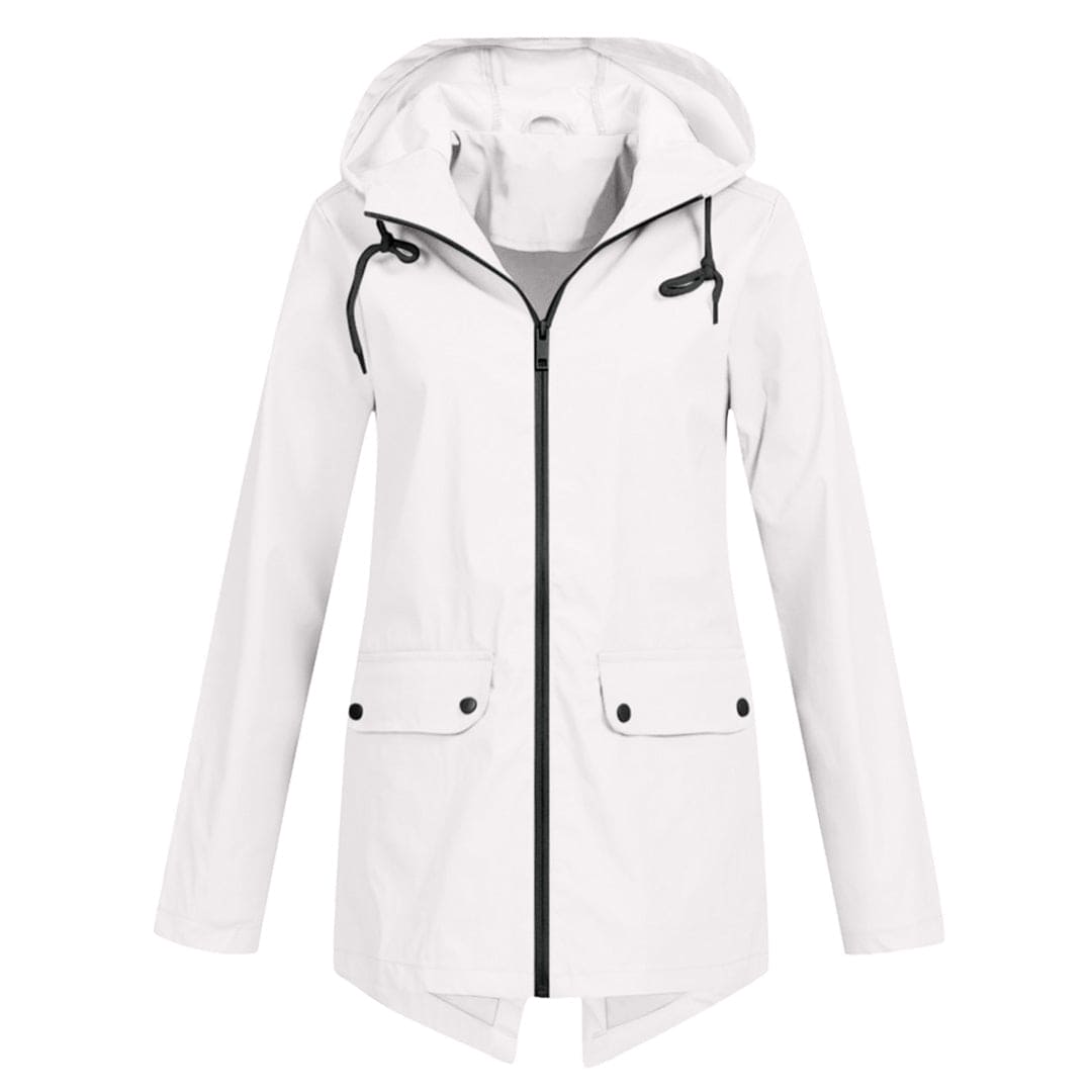 Women's Rain Jacket – Relaxed Fit – Water-Repellent – Adjustable Hood – Mid-Length
