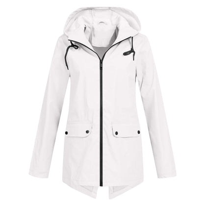 Women's Rain Jacket – Relaxed Fit – Water-Repellent – Adjustable Hood – Mid-Length