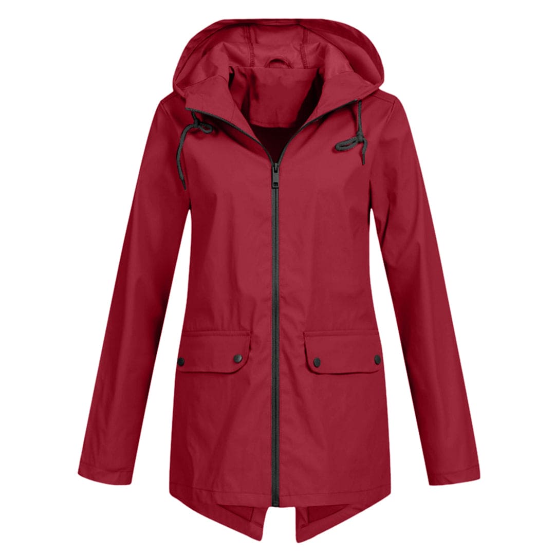 Women's Rain Jacket – Relaxed Fit – Water-Repellent – Adjustable Hood – Mid-Length