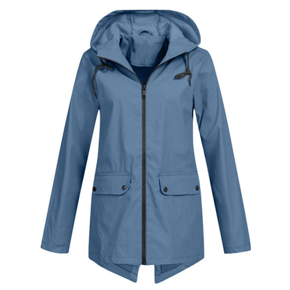 Women's Rain Jacket – Relaxed Fit – Water-Repellent – Adjustable Hood – Mid-Length