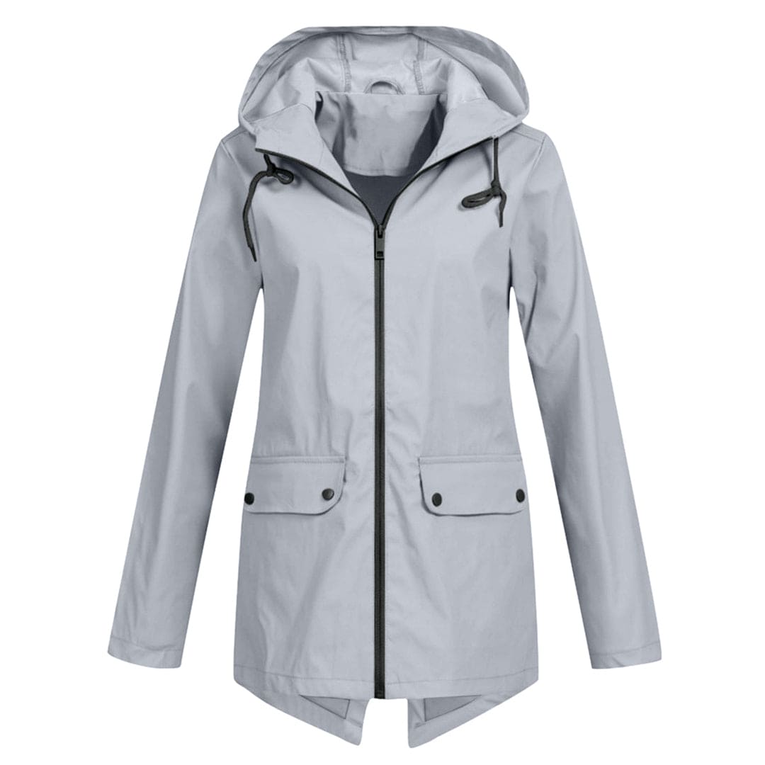 Women's Rain Jacket – Relaxed Fit – Water-Repellent – Adjustable Hood – Mid-Length