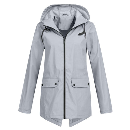 Women's Rain Jacket – Relaxed Fit – Water-Repellent – Adjustable Hood – Mid-Length