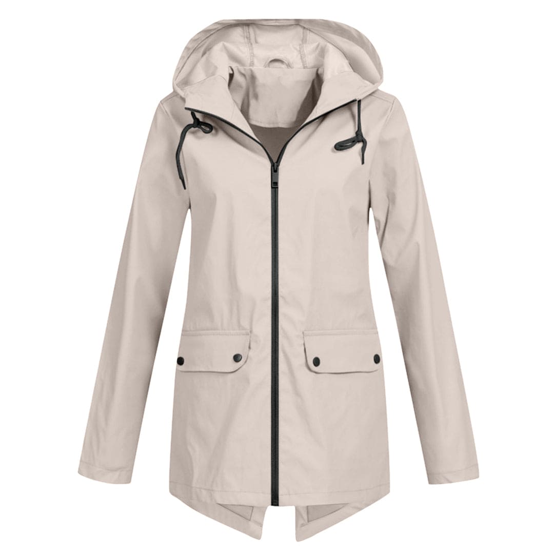 Women's Rain Jacket – Relaxed Fit – Water-Repellent – Adjustable Hood – Mid-Length