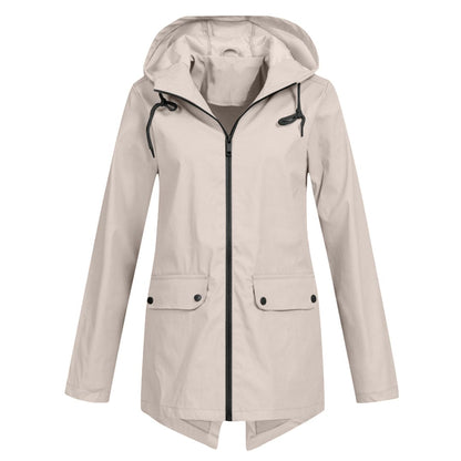 Women's Rain Jacket – Relaxed Fit – Water-Repellent – Adjustable Hood – Mid-Length