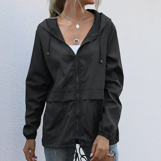 Women's Windbreaker – Lightweight and Water-Repellent – Drawstring Hood – Zipper Closure
