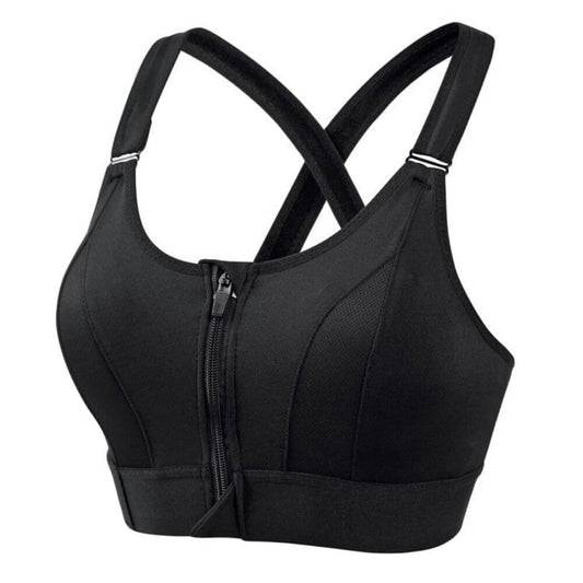 Women's Sports Bra – Long Fit – Front Zipper – Cross Back – Breathable Fabric