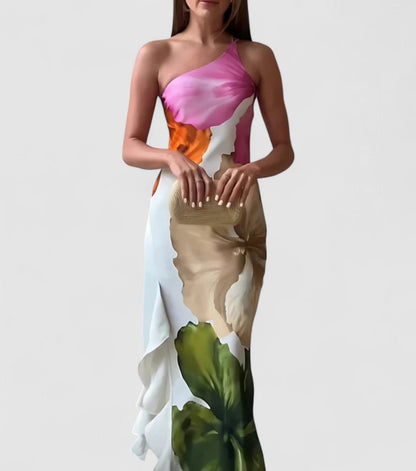 Women's Evening Dress – Tight Fit – Asymmetric Neckline – Luxury Fabric