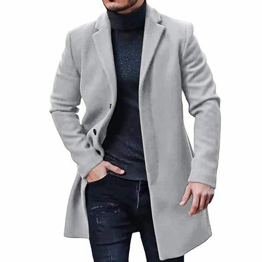 Men's Coat – Wool Blend – Tailored Fit – Knee Length – Notch Lapel – Smart Casual