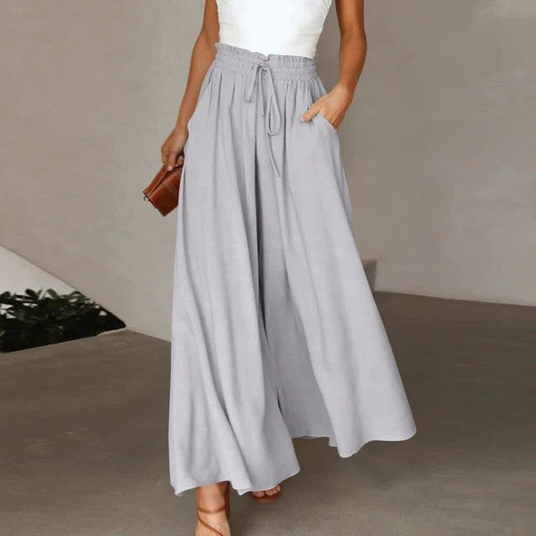 Women's Maxi Skirt - A-line Fit - Elastic Waist with Drawstring - With Pockets