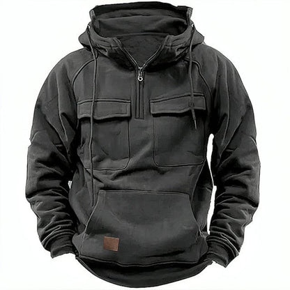 Men's Hoodie – Relaxed Fit – Half Zipper – Cotton Blend – Chest Pockets
