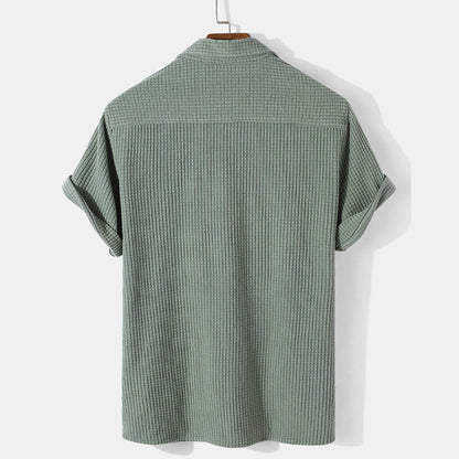 Men's Shirt Polo – Textured Waffle Knit – Chest Pocket – Short Sleeves – Casual Fit