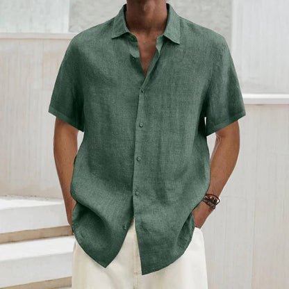Men's Shirt – Short Sleeve Linen Blend – Regular Fit – Classic Collar – Button Closure