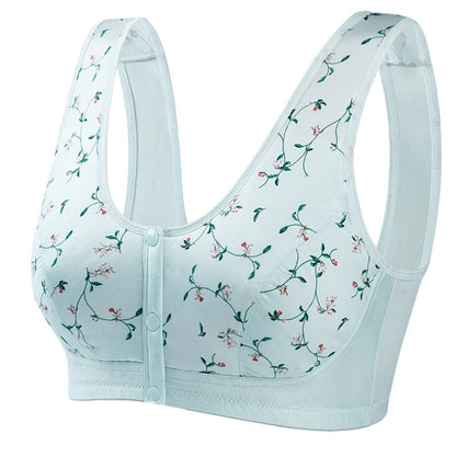 Women's Bralette – Soft Stretch Fit – Button Closure – Wireless Comfort – Floral Pattern