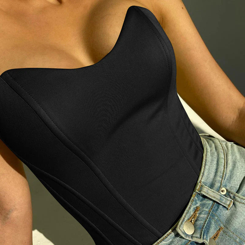 Women's bustier crop top – strapless fit – sweetheart neckline – luxurious fabric