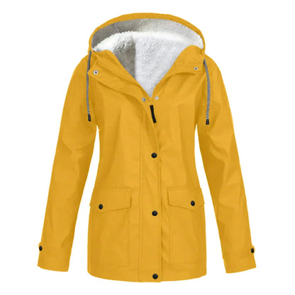 Women's Rain Jacket – Water-Repellent – Fleece-Lined – Relaxed Fit – Mid-Length – Hood
